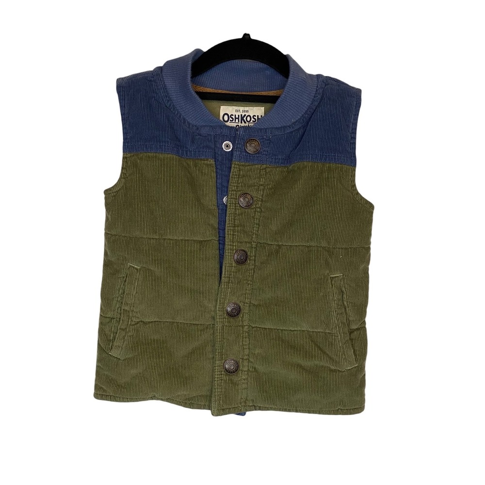 OshKosh Bgosh Kids 3T Olive Green Blue Corduroy Snap Puffer Vest GCL127359-RPVN